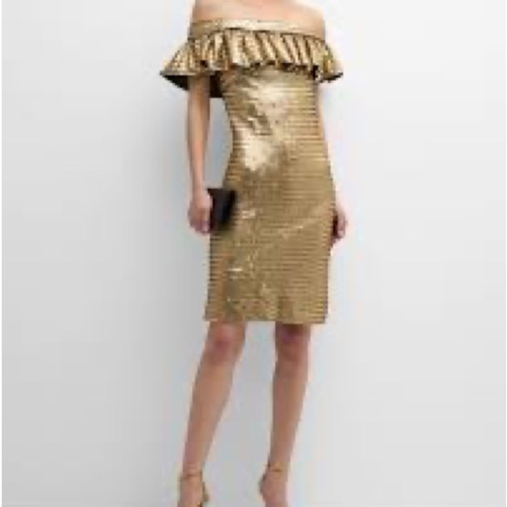 Sho Gold Off-Shoulder Sequin Dress